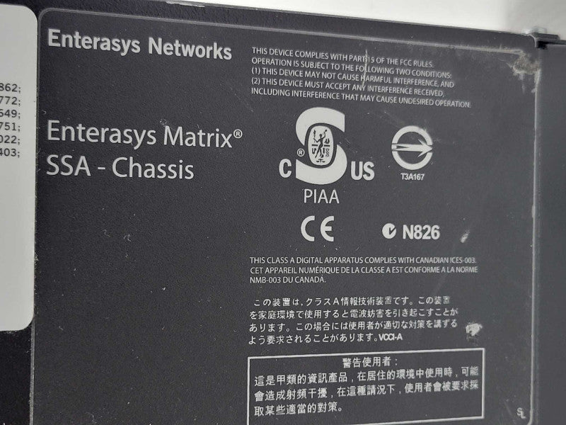 Enterasys Matrix SSA Chassis 48-Port Switch SSA-G1018-0652, READ _