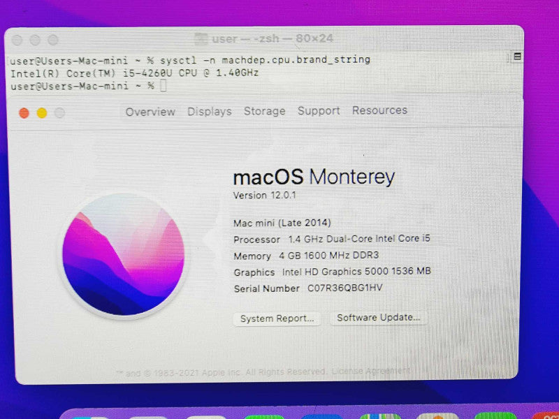 Apple Mac Mini 2014 Core i5-4260U @ 1.4GHz 4GB DDR3 250GB SSD (