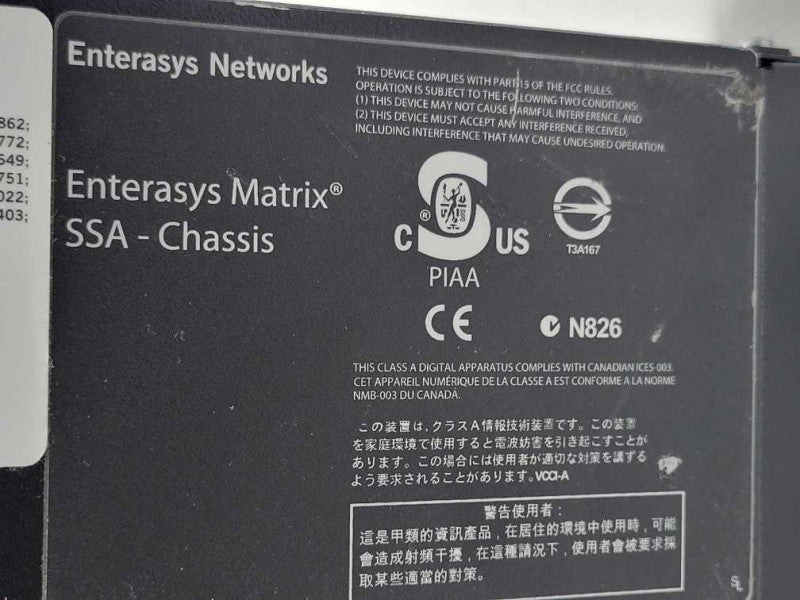Enterasys Matrix SSA Chassis 48-Port Switch SSA-G1018-0652, READ #
