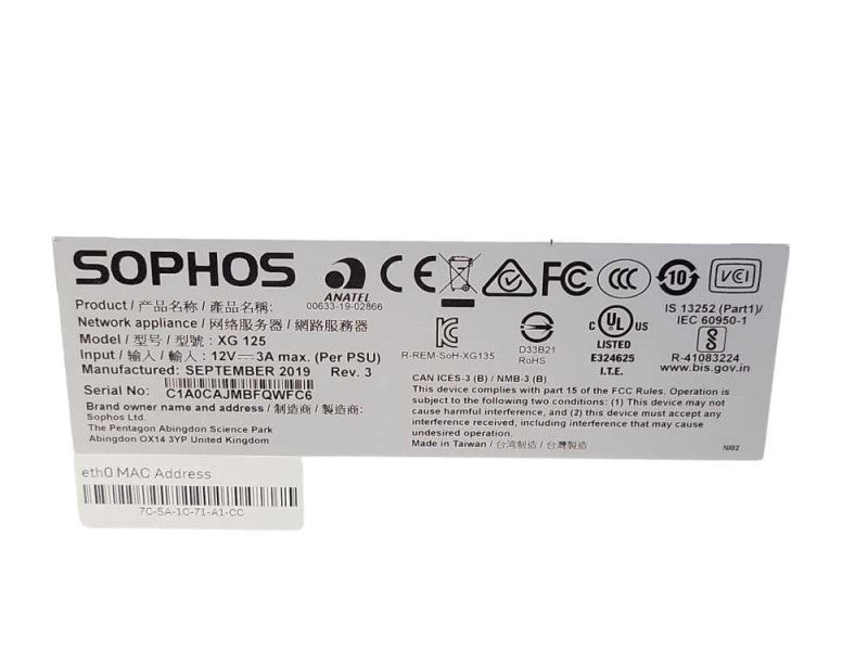 Sophos XG 125 8 Port Network Security/Firewall Appliance, READ _