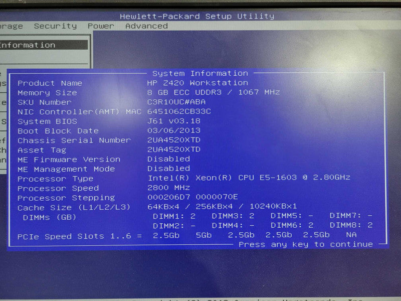 HP Z420 Workstation Xeon E5-1603 @ 2.80GHz 8GB Ram Quadro K4000 GPU No HDD !