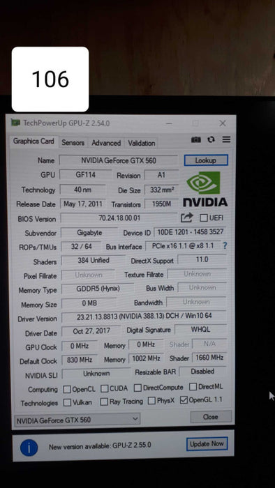 Gigabyte GeForce GTX 560 Video Graphics Card  &