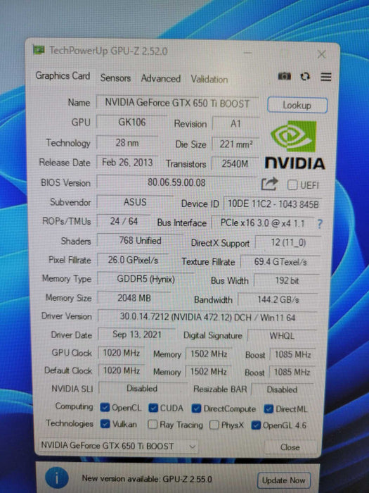 ASUS NVIDIA GTX 650Ti BOOST 2GB %