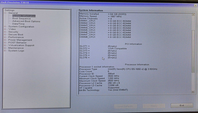 Dell Precision T3610 Xeon E5-1650 v2 @ 3.50GHz 64GB Ram NO GPU 685W PSU )