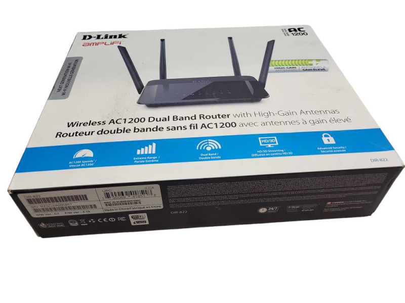 D-LINK Wireless AC1200 DIR-822 Dual Band Router with High-Gain Antennas &