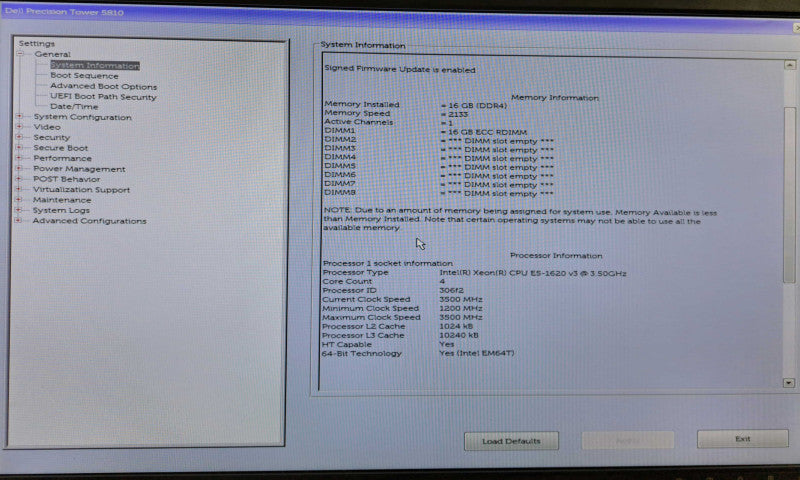 Dell Precision T5810 Xeon E5-1620 v3 @ 3.50GHz 16GB DDR4 No GPU 685W PSU )
