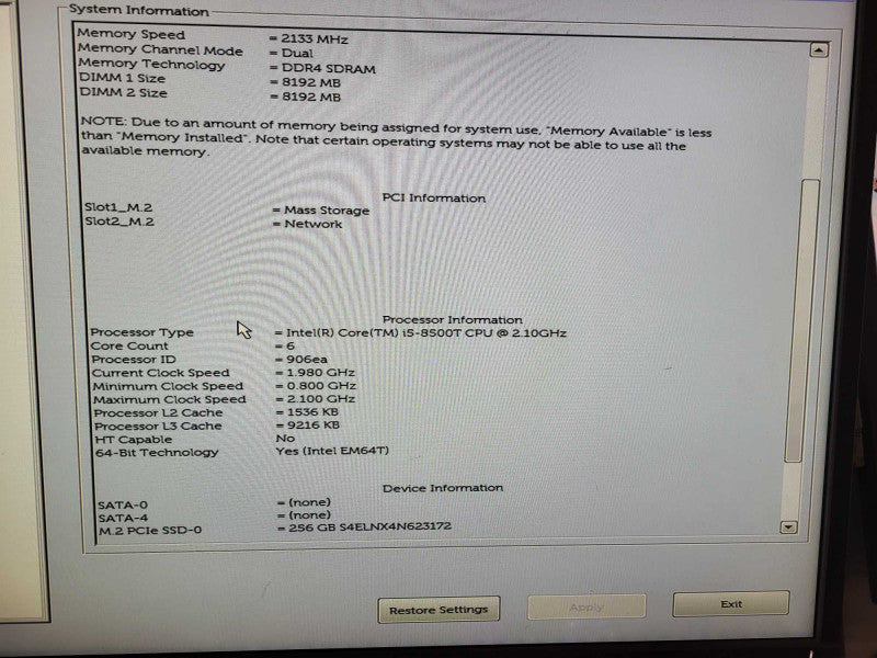 Dell OptiPlex 7060 USFF i5 - 8500T @ 2.10GHz 16GB DDR4 256GB M.2  $