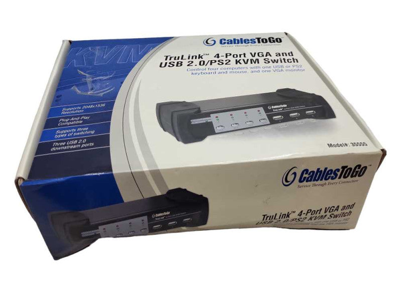 CablesToGo TruLink 4-Port VGA  PS2 KVM Switch Model #35555 with cables &