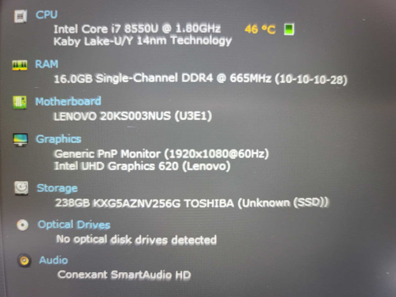 Lenovo ThinkPad E580 i7-8550U, 16GB DDR4, 256GB m.2
