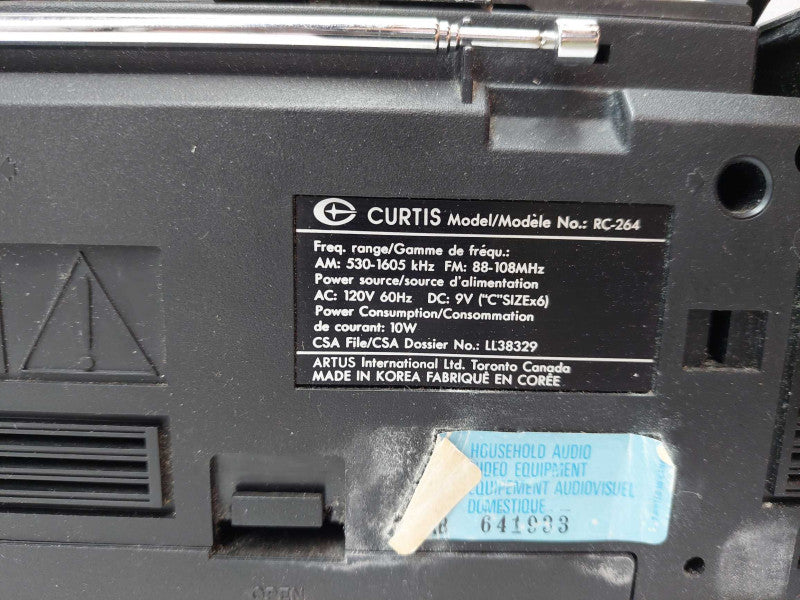 Curtis FM/AM 2 Band Stereo Radio Double Cassette Recorder Model: RC-264 ?