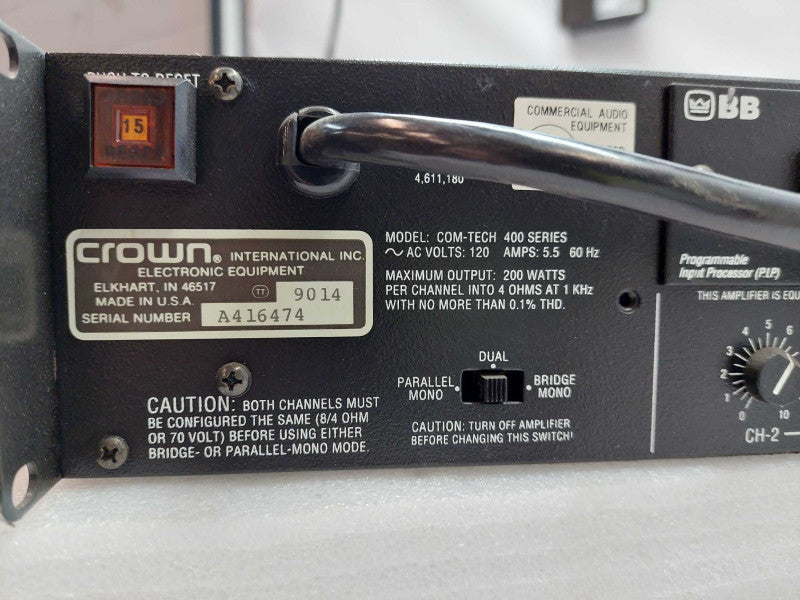 Crown COM-TECH 400 2- Channel AMP Model: comtech 400 series Rack Mountable  ?