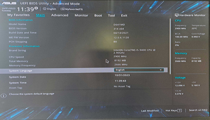 Asus Pro SFF Desktop i5-9400 @ 2.90GHz 8GB DDR4 WiFi No HDD/OS )