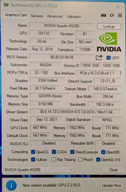 NVIDIA Quadro K5200 8GB GDDR5 WorkStation GPU - DisplayPort, DVI )