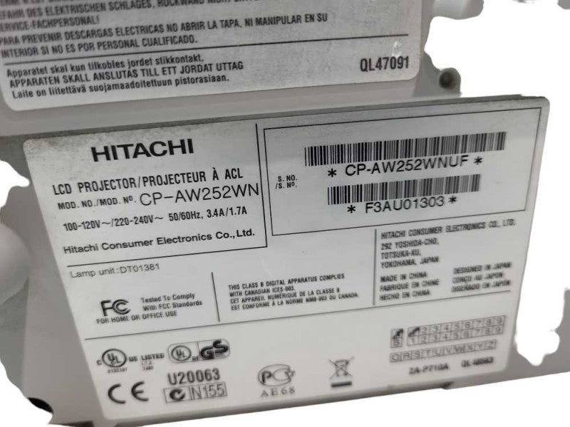 HITACHI CP-AW252WN ULTRA SHORT THROW HDMI USB PROJECTOR 2500 LUMENS 3843H &