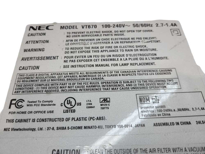NEC VT670 LCD Projector  &