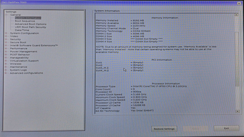 Dell OptiPlex 7060 SFF Desktop i7-8700 @ 3.20GHz 8GB DDR4 No HDD/OS )