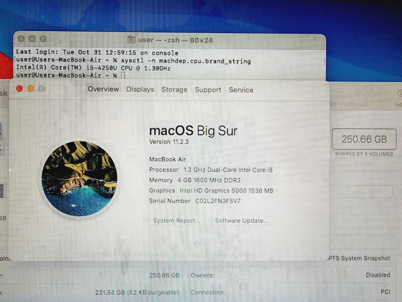 Apple Macbook Air 2013 13\\" Core i5-4250U @ 1.3GHz 4GB DDR3 250GB SSD (