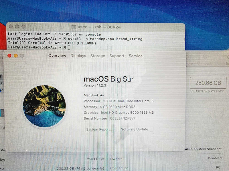 Apple Macbook Air 2013 13\\" Core i5-4250U @ 1.3GHz 4GB DDR3 250GB SSD [Read] (