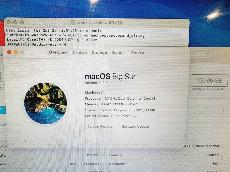 Apple Macbook Air 2013 13\\" Core i5-4250U @ 1.3GHz 4GB DDR3 120GB SSD (
