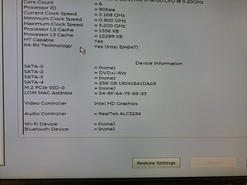 Dell OptiPlex 7060 SFF Desktop i7-8700 @ 3.20GHz 16GB DDR4 256GB M.2 )