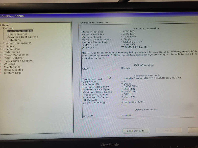 Dell Optiplex 3020M Pentium G3250T 2.8GHz, 4GB RAM with Power Adapter Q_