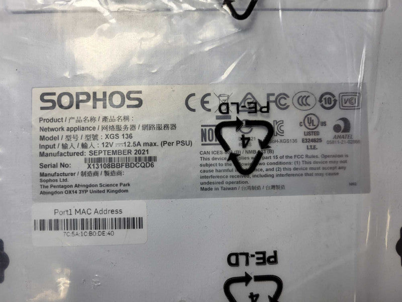 Sophos XGS 136 Network Security Firewall Appliance SEiRiOS READ $