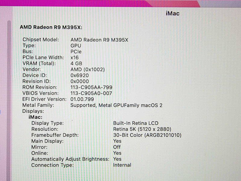 Apple iMac Retina 5K 2015 27\\" Core i7-6700K @ 4.0GHz 32GB DDR3 120GB SSD Radeon Pro M395x 4GB [Read] (