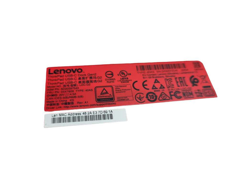 Lenovo ThinkPad USB-C Dock Gen 2 LDC-G2 with Power Supply &