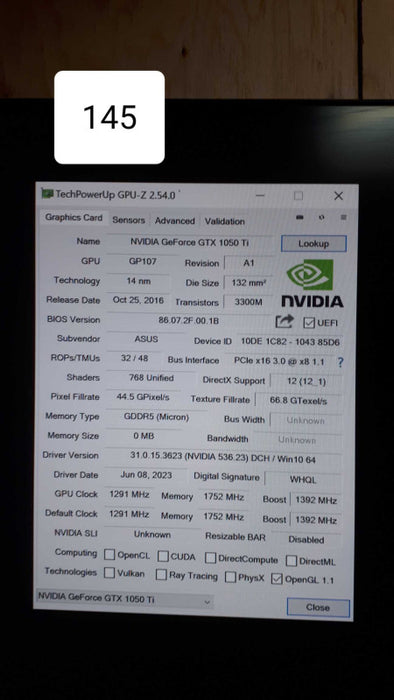 ASUS NVIDIA GeForce GTX1050Ti GDDR5 PCI-E Graphics Video Card DP DVI HDMI &