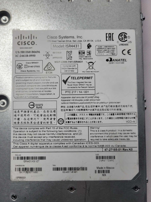 Cisco ISR 4400 Series ISR4431/K9 V01 Port Gigabit Router W _