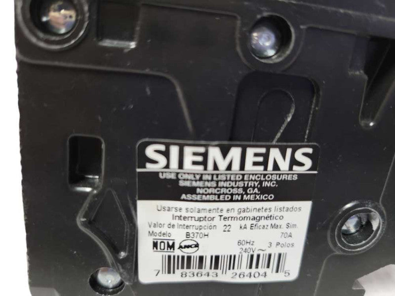 Siemens B370 70 Amp 3 Pole 240V BL 10kA Bolt On Circuit Breaker BL370 Q_