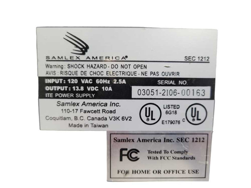 SAMLEX AMERICA  SEC 1212- Ham Radio Power Supply 120VAC To 13.8 VDC _