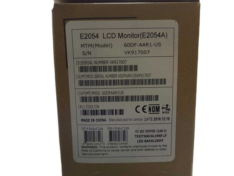Lenovo ThinkVision E2054 19.5-inch LED Backlit LCD Monitor Brand New Q$