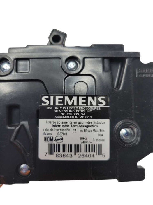 Siemens B370 70 Amp 3 Pole 240V BL 10kA Bolt On Circuit Breaker BL370 Q_