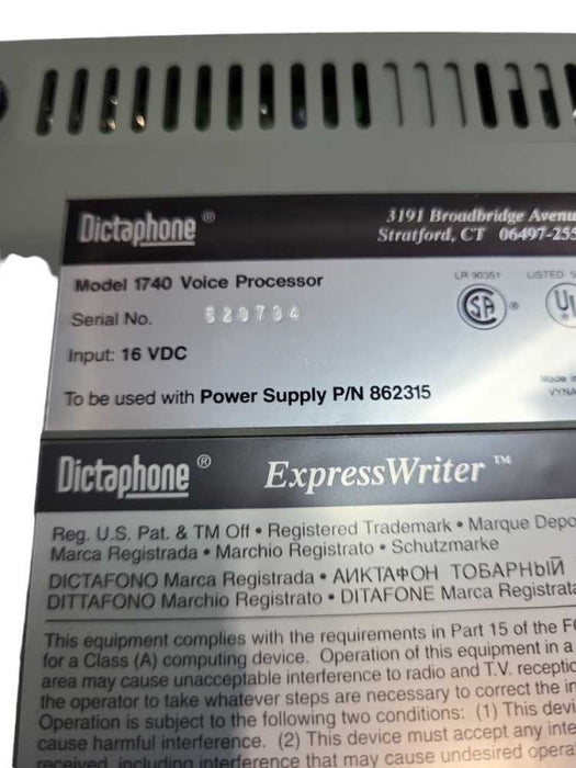 Dictaphone  Model 1740 Voice Processor with Foot Pedal &