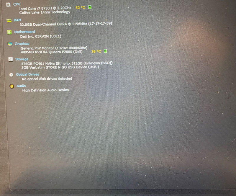 DELL PRECISION 7530 Intel Core i7-850H QUADRO P200 4GB 32GB RAM 512 SSD READ