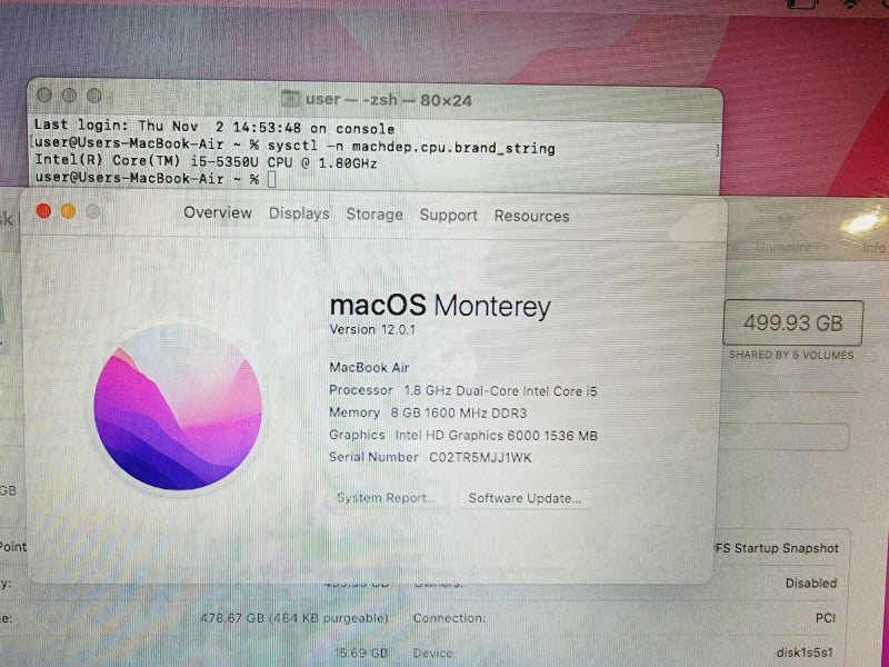 Apple Macbook Air 2017 13\\" Core i5-5350U @ 1.8GHz 8GB DDR3 500GB SSD (