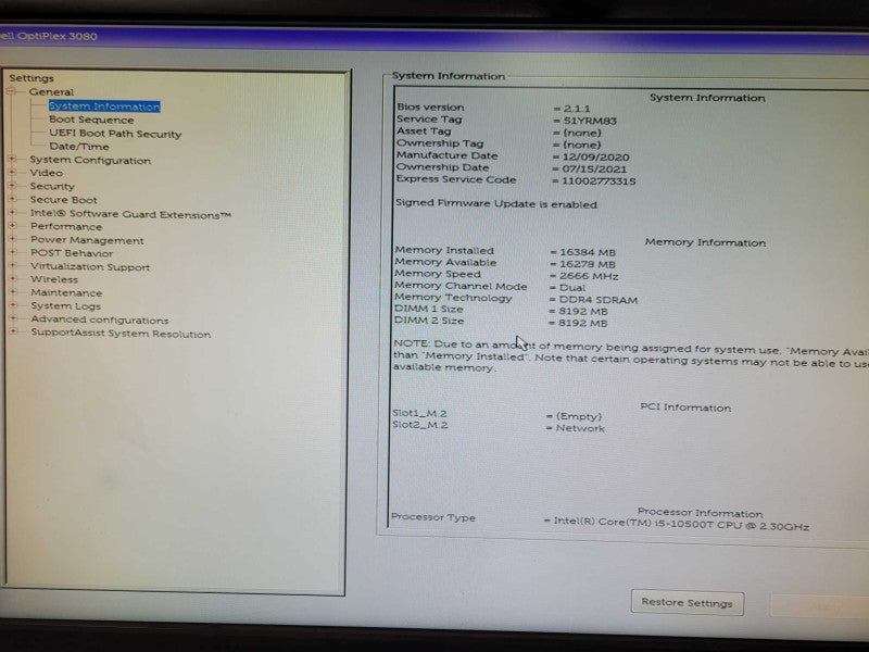Dell OptiPlex 3080 Micro Core i5-10500T 2.3GHz 6-Core,16GB DDR4, 480GB SSD _