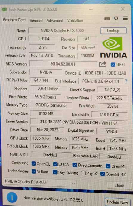 NVIDIA Quadro RTX 4000 8GB GDDR6 Graphics Card + Workstation Bracket )