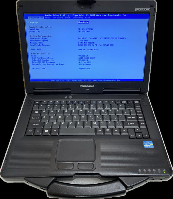 PANASONIC TOUGHBOOK CF-53 Intel i5-3320M@2.6GHz 8GB RAM 500GB HDD 52290 Hrs.