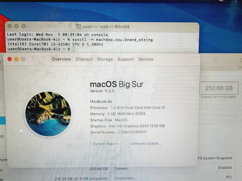 Apple Macbook Air 2013 11\\" Core i5-4250U @ 1.3GHz 4GB DDR3 250GB SSD [Read] (