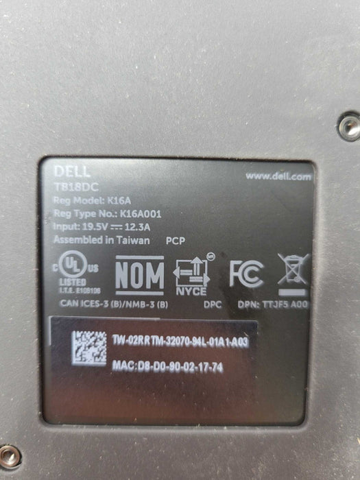 Dell TB18DC, K16A, USB-C docking station Q _