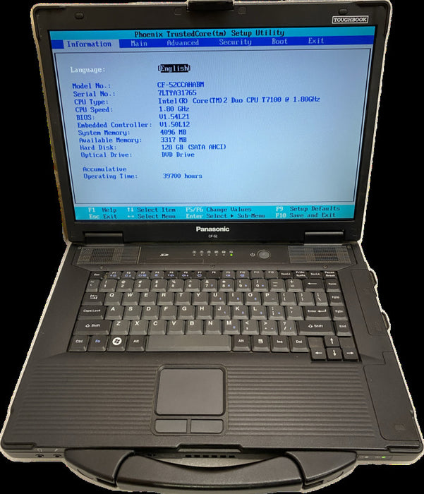 Panasonic TOUGHBOOK CF-52 Intel Core 2 Duo T7100@1.8GHz 4GB 128SSD 39700Hrs