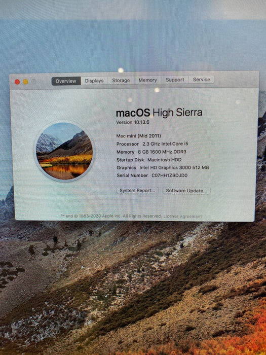 Apple Mac mini Mid 2011 Intel Core i5-2415M @ 2.3 GHz 8 GB RAM 500 GB HDD