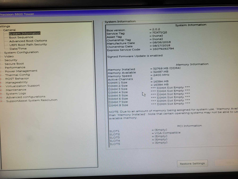Dell Precision T5820 Xeon W-2104 3.2GHz, 32GB RAM, 4x HDD Trays, No GPU/HDD Q_
