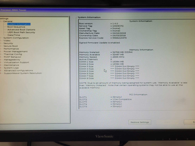 Dell Precision T5820 Xeon W-2123 3.6GHz, 32GB RAM, 4x HDD Trays, No GPU/HDD _