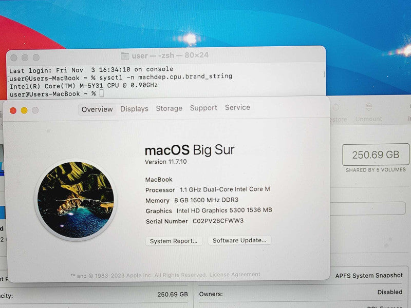 Apple Macbook Retina 2015 12\\" Core M-5Y31 @ 1.1GHz 8GB DDR3 250GB SSD (