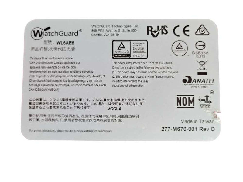 WatchGuard Firebox M370 Network Security Appliance WL6AE8 Q_