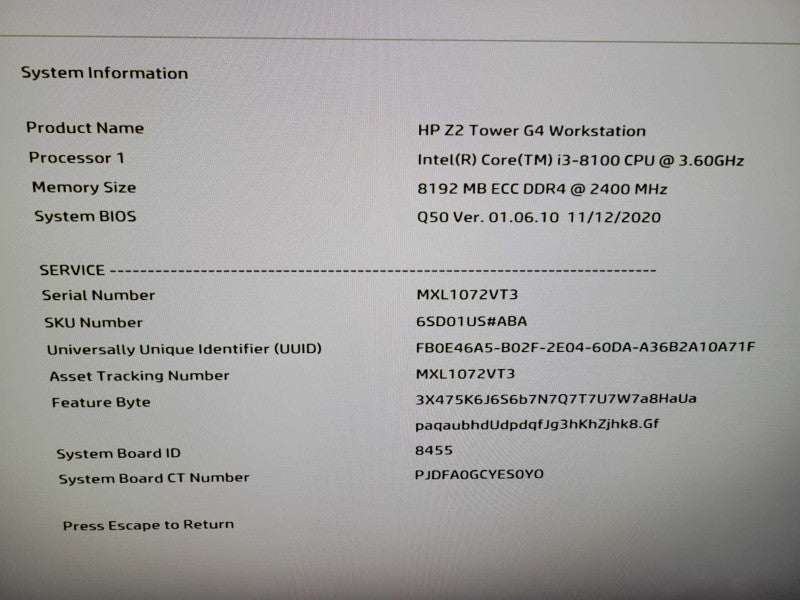 HP Z2 Tower G4 - Core i3-8100 | 8GB DDR4 | 1TB NVMe Q%