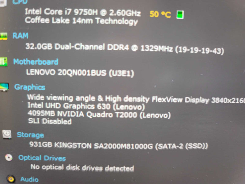 Lenovo ThinkPad P53 i7-9750H, 32GB DDR4, Quadro T2000, 1TB SSD, 4K Screen Q